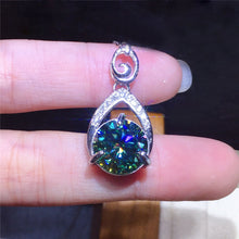 Load image into Gallery viewer, 5 Carat Dark Green Round Cut Pear Halo Link Chain Certified VVS Moissanite Necklace