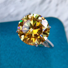 Load image into Gallery viewer, 8 Carat Round Moissanite Ring Solitaire Cathedral 4 Prong Straight Shank VVS Vivid Yellow