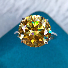 Load image into Gallery viewer, 8 Carat Round Moissanite Ring Solitaire Cathedral 4 Prong Straight Shank VVS Vivid Yellow