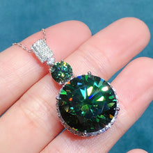 Load image into Gallery viewer, 16 Carat Dark Green Round Cut Two Stone Subtle Halo VVS Moissanite Pendant Necklace