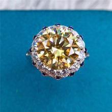 Load image into Gallery viewer, 5 Carat Round Moissanite Snowflake Halo Plain Tapered Shank Certified VVS Vivid Yellow