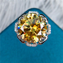 Load image into Gallery viewer, 10 Carat Round Cut Moissanite Ring Vivid Yellow Creative Floating Halo Vintage Certified