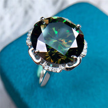 Load image into Gallery viewer, 13 Carat Green Round Cut Rose Halo Straight Shank Certified VVS Moissanite Ring