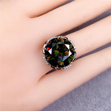 Load image into Gallery viewer, 13 Carat Green Round Cut Rose Halo Straight Shank Certified VVS Moissanite Ring