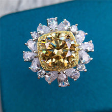 Load image into Gallery viewer, 5 Carat Round Cut Moissanite Ring Square Double Halo Snowflake Certified VVS Yellow