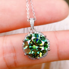 Load image into Gallery viewer, 6 Carat Bluish Green Round Cut 6 Prong Subtle Halo Certified VVS Moissanite Necklace