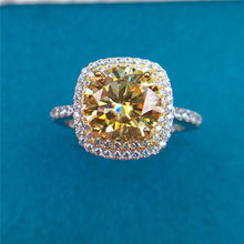 Load image into Gallery viewer, 3 Carat Round Cut Moissanite Ring Square Double Halo French Pave VVS Yellow