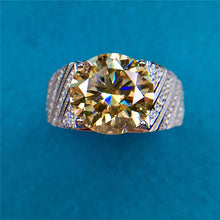 Load image into Gallery viewer, 5 Carat Round Cut Moissanite Ring Diagonal Bead set Wide Tapered Band VVS Yellow