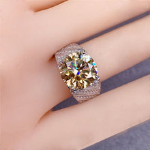 Load image into Gallery viewer, 5 Carat Round Cut Moissanite Ring Diagonal Bead set Wide Tapered Band VVS Yellow