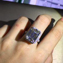 Load image into Gallery viewer, 10 Carat Emerald Cut Moissanite Ring G-H Colorless VVS Halo Bead-set