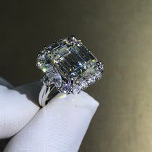 Load image into Gallery viewer, 6 Carat Emerald Cut Moissanite Ring Halo Plain Shank VVS G-H Colorless