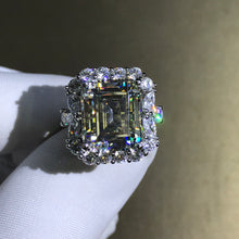 Load image into Gallery viewer, 6 Carat Emerald Cut Moissanite Ring Halo Plain Shank VVS G-H Colorless