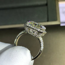 Load image into Gallery viewer, 10 Carat Emerald Cut Moissanite Ring G-H Colorless VVS Halo Bead-set