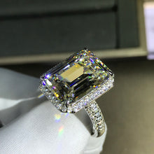 Load image into Gallery viewer, 10 Carat Emerald Cut Moissanite Ring G-H Colorless VVS Halo Bead-set