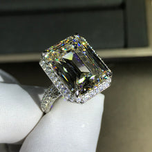 Load image into Gallery viewer, 10 Carat Emerald Cut Moissanite Ring G-H Colorless VVS Halo Bead-set