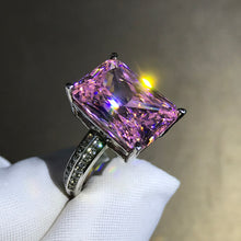 Load image into Gallery viewer, 10 Carat Radiant Cut Pink 4 Claw Basket Bead-set VVS Moissanite Ring
