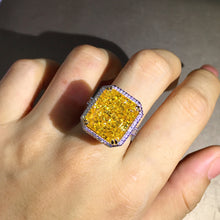 Load image into Gallery viewer, 15 Carat Radiant Cut Moissanite Ring Deep Yellow VVS Double Edge Halo Filigree Pave