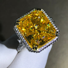 Load image into Gallery viewer, 15 Carat Radiant Cut Moissanite Ring Deep Yellow VVS Double Edge Halo Filigree Pave