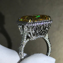 Load image into Gallery viewer, 15 Carat Radiant Cut Moissanite Ring Deep Yellow VVS Double Edge Halo Filigree Pave