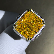 Load image into Gallery viewer, 15 Carat Radiant Cut Moissanite Ring Deep Yellow VVS Double Edge Halo Filigree Pave