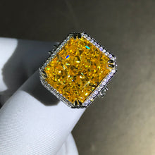 Load image into Gallery viewer, 15 Carat Radiant Cut Moissanite Ring Deep Yellow VVS Double Edge Halo Filigree Pave