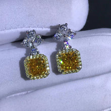Load image into Gallery viewer, 1 Carat Yellow Square Radiant Cut Halo VVS Moissanite Drop Earrings