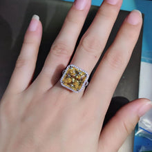Load image into Gallery viewer, 11.5 Carat Square Radiant cut Moissanite Ring Deep Yellow VVS Halo Split Shank