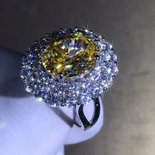 Load image into Gallery viewer, 5 Carat Oval Cut Moissanite Ring Vivid Yellow VVS Double Halo