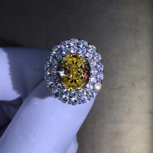 Load image into Gallery viewer, 5 Carat Oval Cut Moissanite Ring Vivid Yellow VVS Double Halo
