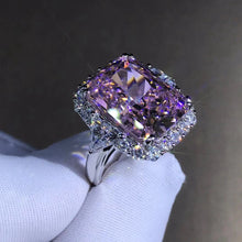 Load image into Gallery viewer, 10 Carat Radiant Cut Pink Halo Three Stone VVS Moissanite Ring