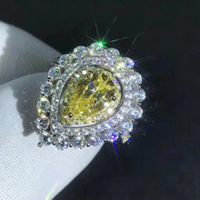 Load image into Gallery viewer, 2 Carat Canary Pear Cut Moissanite Ring Vivid Yellow VVS Triple Halo
