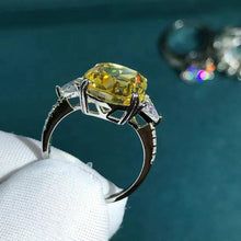 Load image into Gallery viewer, 5 Carat Cushion cut Moissanite Ring Vivid Yellow VVS Three Stone