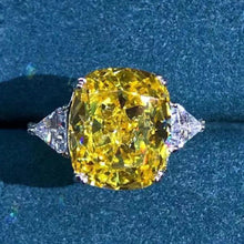 Load image into Gallery viewer, 5 Carat Cushion cut Moissanite Ring Vivid Yellow VVS Three Stone