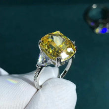 Load image into Gallery viewer, 5 Carat Cushion cut Moissanite Ring Vivid Yellow VVS Three Stone