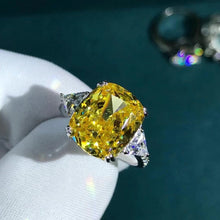 Load image into Gallery viewer, 5 Carat Cushion cut Moissanite Ring Vivid Yellow VVS Three Stone