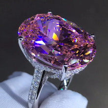 Load image into Gallery viewer, 30 Carat Oval Cut Pink Subtle Halo Bead set VVS Moissanite Ring