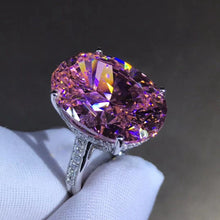 Load image into Gallery viewer, 30 Carat Oval Cut Pink Subtle Halo Bead set VVS Moissanite Ring
