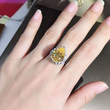 Load image into Gallery viewer, 10 Carat Pear Cut Moissanite Ring Rare Vivid Yellow VVS Halo