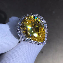 Load image into Gallery viewer, 10 Carat Pear Cut Moissanite Ring Rare Vivid Yellow VVS Halo
