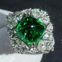 Load image into Gallery viewer, Eye Catching 4.1 Carat Cabochon Cut Lab Grown Emerald Pave Split Shank Halo Ring - 9K, 14K, 18K Solid Gold and 950 Platinum
