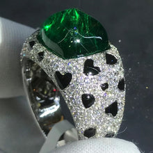 Load image into Gallery viewer, Cheetah Style Full Pave Band Bezel set Big 7.2 Carat Cabochon Cut Lab Grown Emerald Ring - 9K, 14K, 18K Solid Gold and 950 Platinum