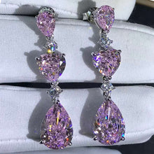 Load image into Gallery viewer, 6 Carat Pink Pear & Heart Cut Moissanite Drop Earrings