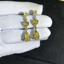 Load image into Gallery viewer, 6 Carat Yellow Pear & Heart Cut Moissanite Drop Earrings