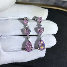 Load image into Gallery viewer, 6 Carat Pink Pear & Heart Cut Moissanite Drop Earrings