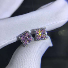 Load image into Gallery viewer, 1 Carat Pink Square Radiant Cut Halo Moissanite Stud Earrings
