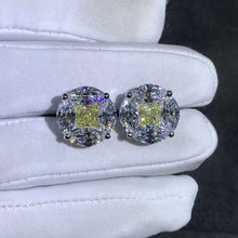 Load image into Gallery viewer, 5+5 Carat Yellow Radiant & Colorless Marquise Halo Moissanite Stud Earrings