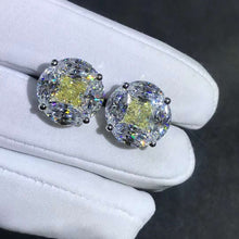 Load image into Gallery viewer, 5+5 Carat Yellow Radiant & Colorless Marquise Halo Moissanite Stud Earrings