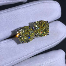 Load image into Gallery viewer, 4 Carat Yellow Cushion Cut Solitaire VVS Moissanite Stud Earrings