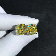 Load image into Gallery viewer, 4 Carat Yellow Cushion Cut Solitaire VVS Moissanite Stud Earrings