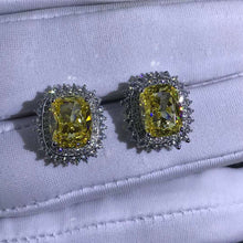 Load image into Gallery viewer, 3 Carat Yellow Cushion Cut Starburst Double Halo Moissanite Stud Earrings